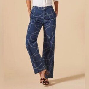 J. McLAUGHLIN BASHFORD CHAIN PRINT EVERLY TROUSER JEANS PANTS DRAPEY DENIM sz 2
